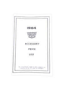 1964 New Car Price List Accessory Price List Photo Main